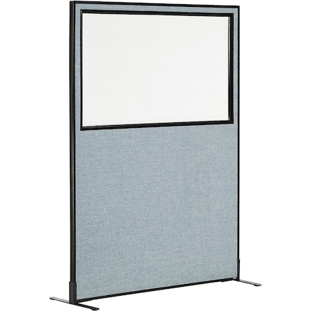 Global Industrial 48-1/4W x 96H Freestanding Office Partition Panel with Partial Window, Blue 695789FWBL